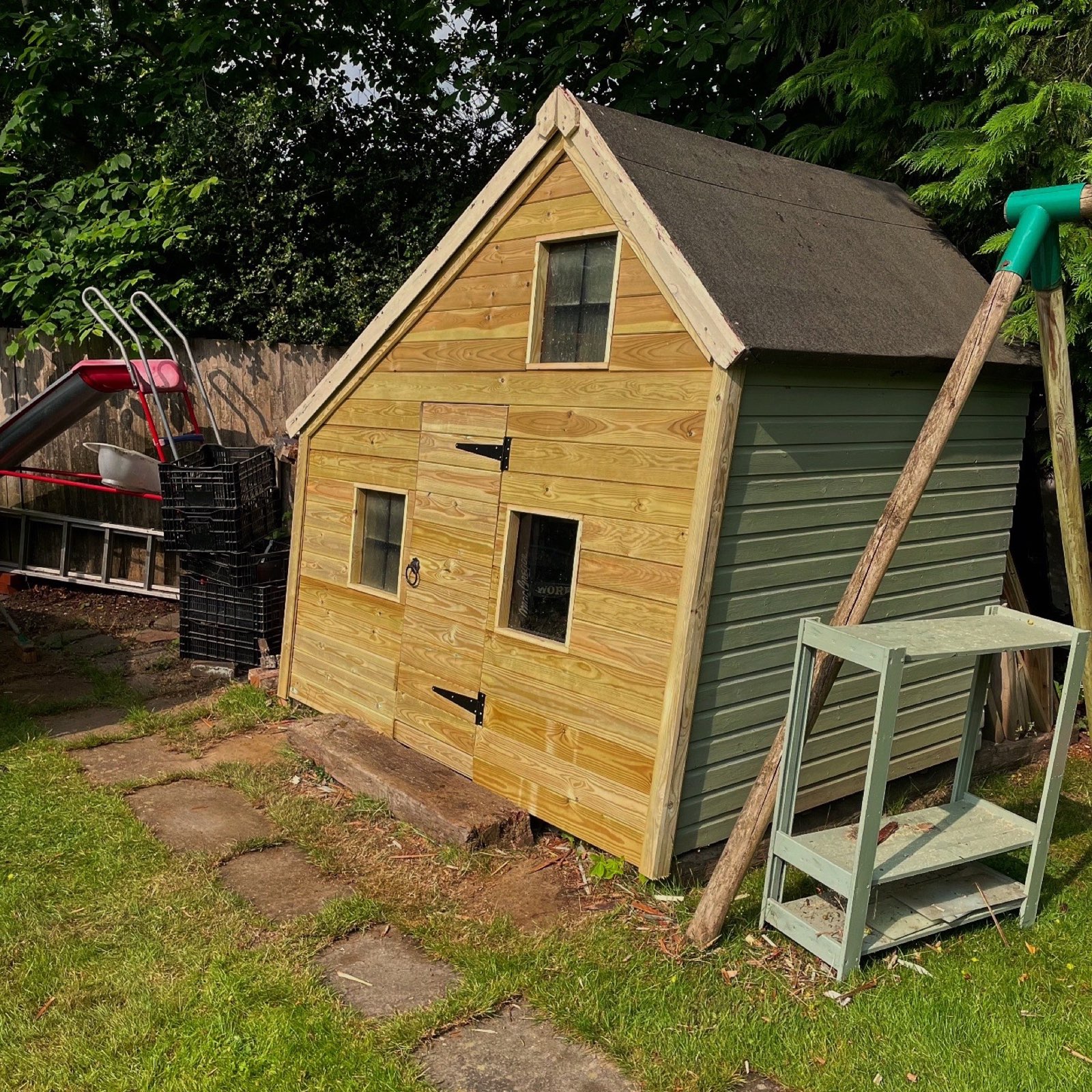 Children&rsquo;s Wendy house re-clad in fresh timber boarding